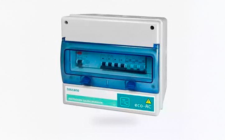 Cuadro AC tetrapolar con Diferencial, magnetotérmico y protector de sobretensiones. Fuente: Toscano
